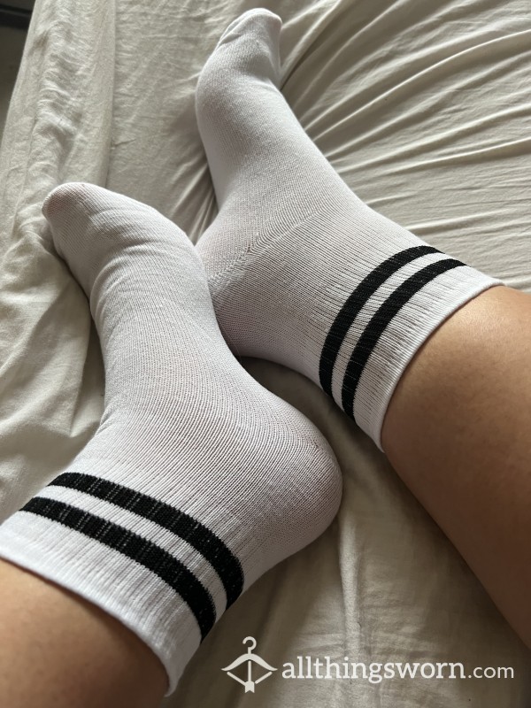 White Socks With Black Stripes - Size 8 Feet
