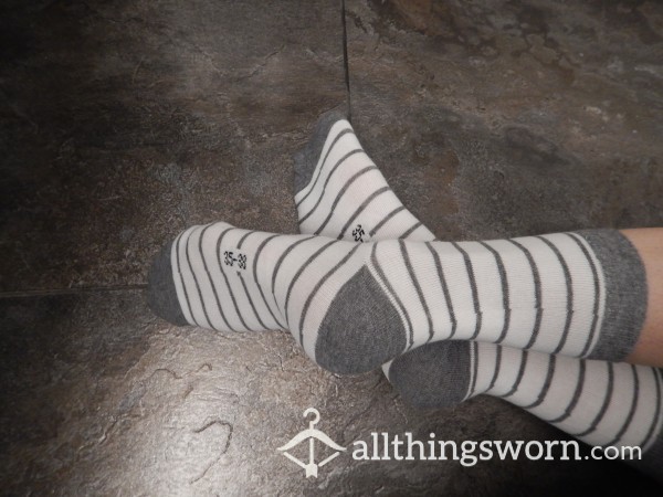 White Socks With Grey Stripes- 48h Wear