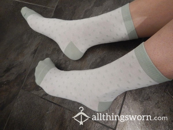 White Socks With Mint Green Dots- 48h Wear