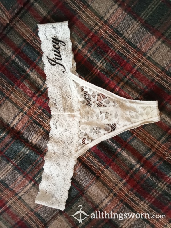 WHITE STAINED JUICY COUTURE UNDIES 48HRS WEAR + PLAY INCLUDED.