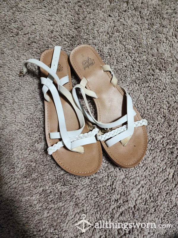 White Strap On Sandals