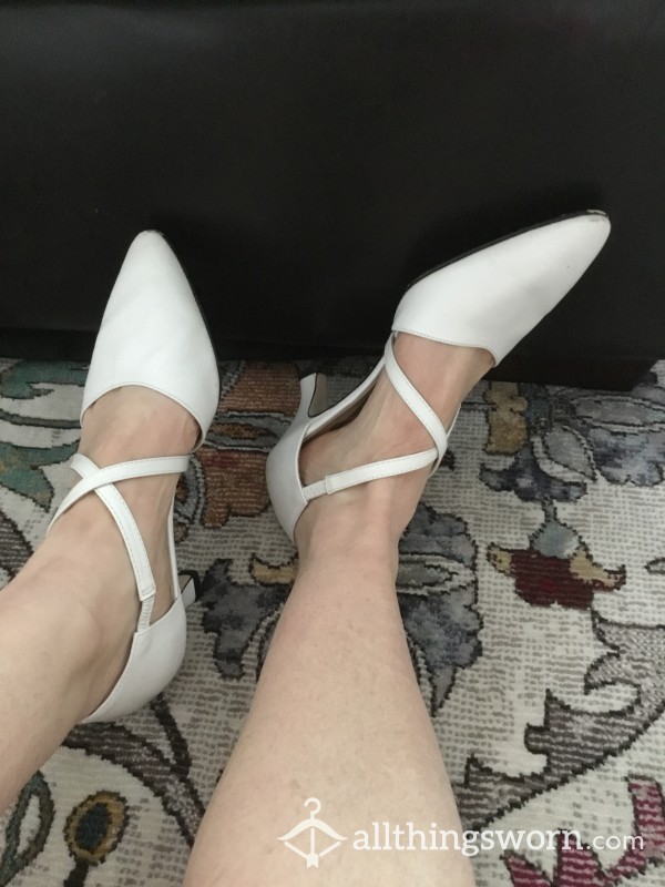 White Strapped Pumps.