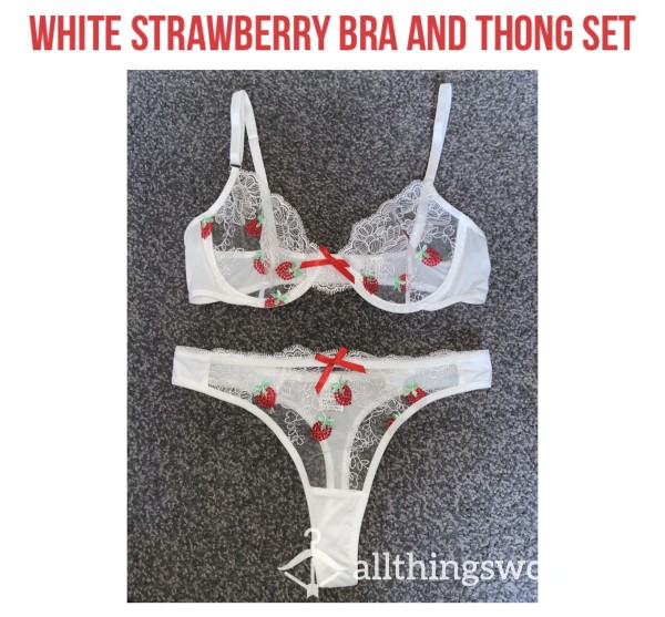 White Strawberry Bra And Thong Set🍓