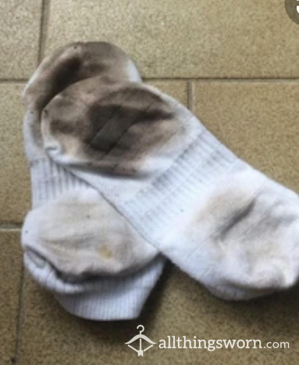 White Super Toe And Sole Stained Socks
