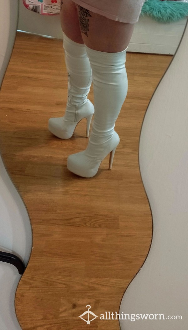 White Thigh High Slut Boots 😜💦🥵