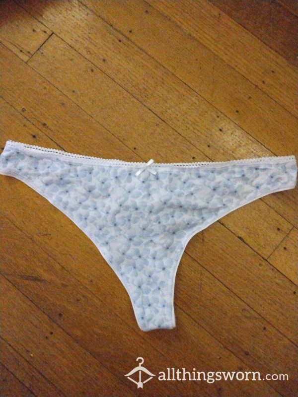 White Thong With Blue Flowers