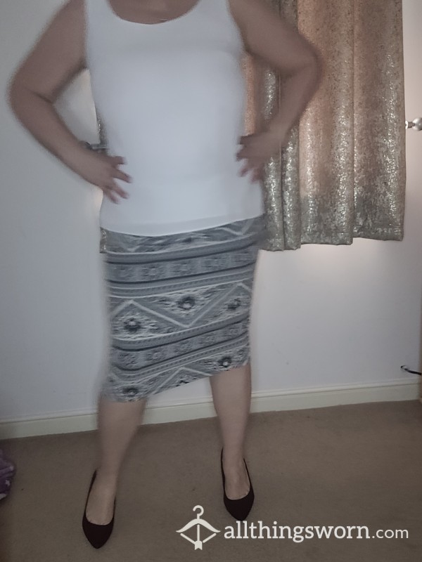 White Top And Pattern Skirt