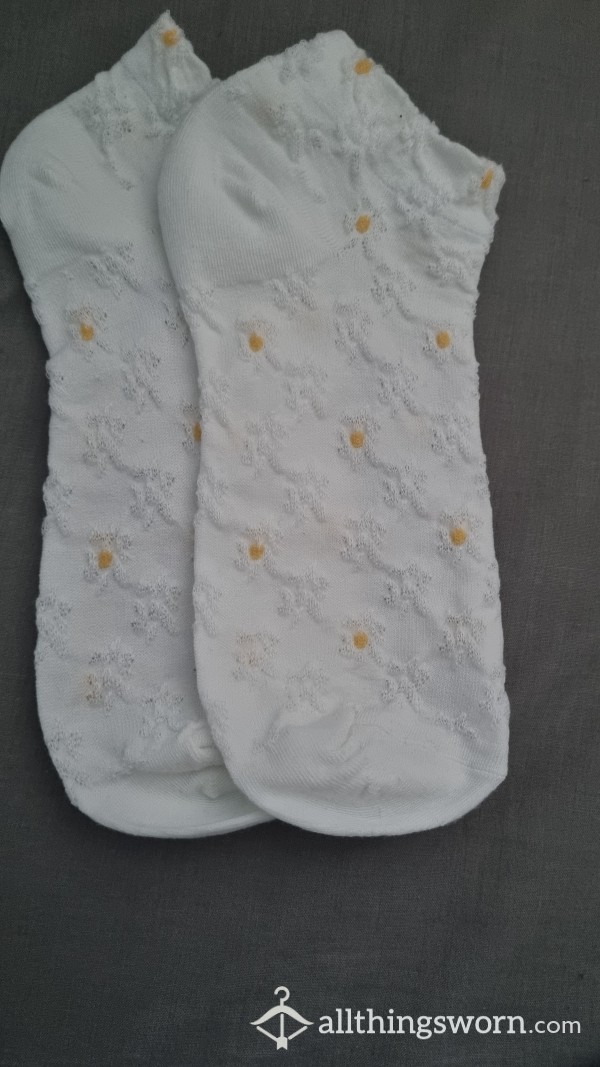 White Trainer Socks Yellow Dots On