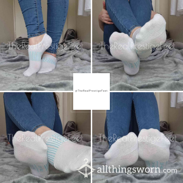 White With Blue Low Cut Arch Support Trainer Socks | Standard Wear 48hrs | Includes Pics & Clip | Additional Days Available | See Listing Photos For More Info - From £16.00
