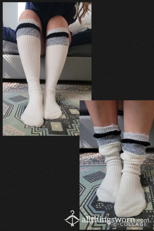 Thick White Socks - Worn 2 Ways - Knee High Or Slouchy