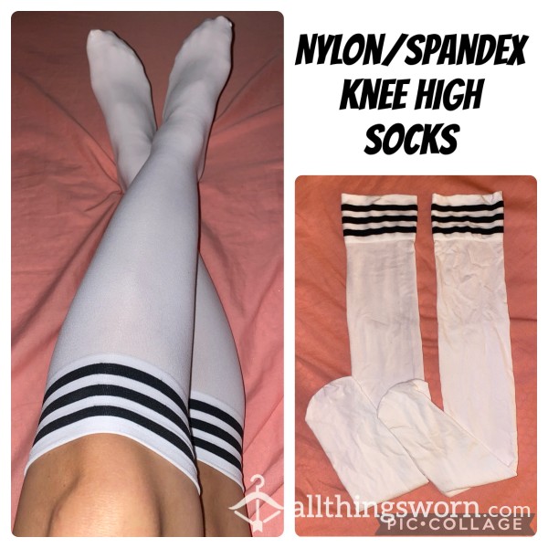 White/Black Striped Knee High Socks