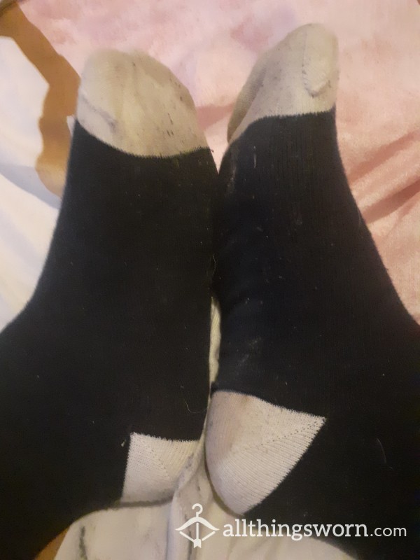 Will You Be My First...My First Time Selling My Socks, Been Worn In Fur Lined Slip On Shoes, Strongly Scented Socks, Navy And Cream For 4 Days. Sock/foot Lovers.
