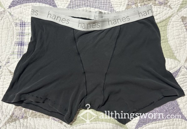 Women’s Black Hanes Boxer Briefs Size Large Well Worn With Fraying And Hole