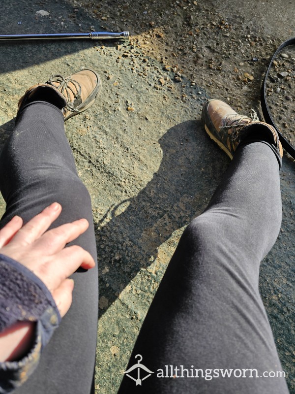 Workwear Black Leggings. Worn 2 Days In A Row At Workshop, Dirty, Sweaty