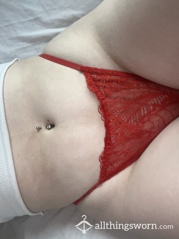 Worn *and Played In* Red Lacy G-string!