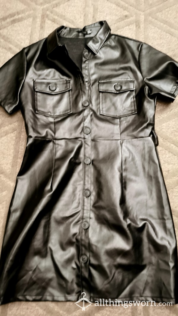 Worn Black Leather Shirt Dress. Very Sexy Knee High. Buttons On Front. Size 16/18. So Sexy. £40. All Special Requests Ect Welcome 💯🔥🔥🔥