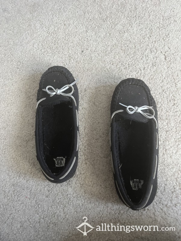 Worn Black Slippers