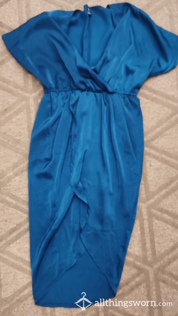 Worn Bright Blue Satin Wrap Dress. Really Sexy On. So Feminine Size 18 💯🔥🔥🔥£40 💋
