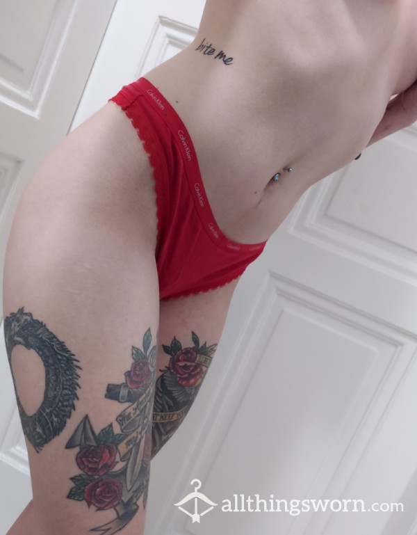 Worn Bright Red CK Thong Size XS