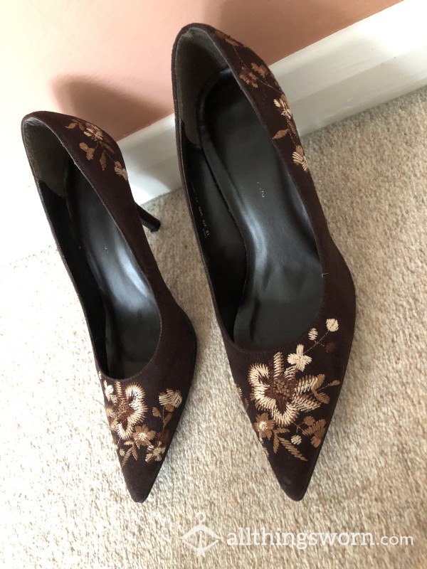 Worn Brown Court Shoes Heels