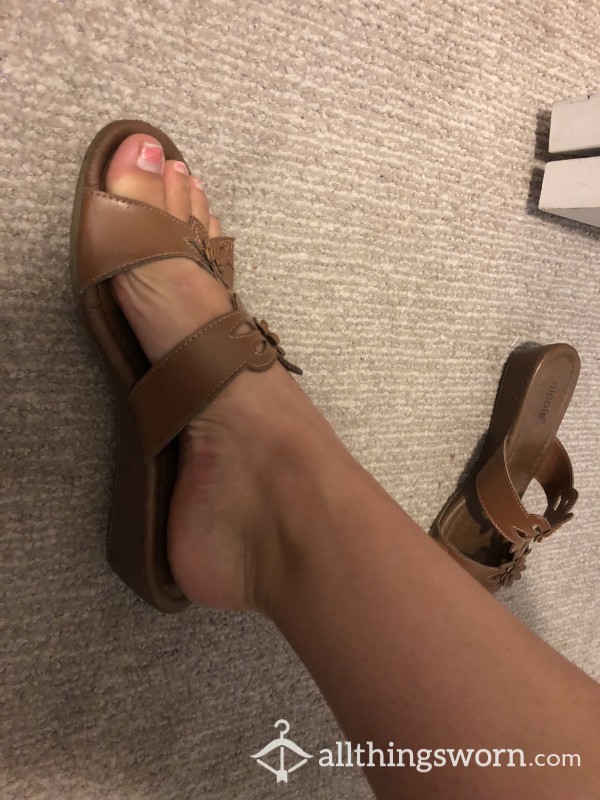 Worn Brown Sandals Small Heel Size 6