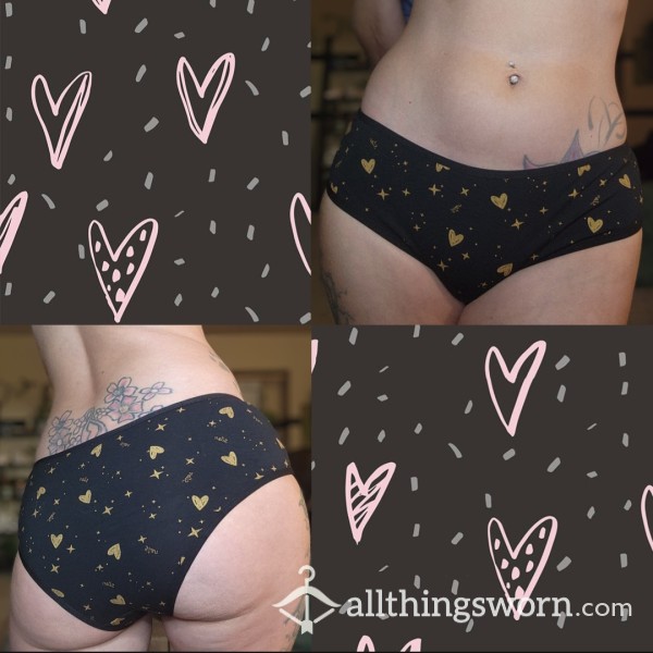 *sold*Worn Cotton Black Panties With Cute Design!