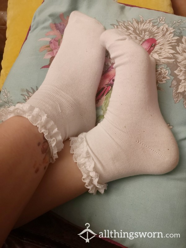 Worn Cute White Frilly Socks