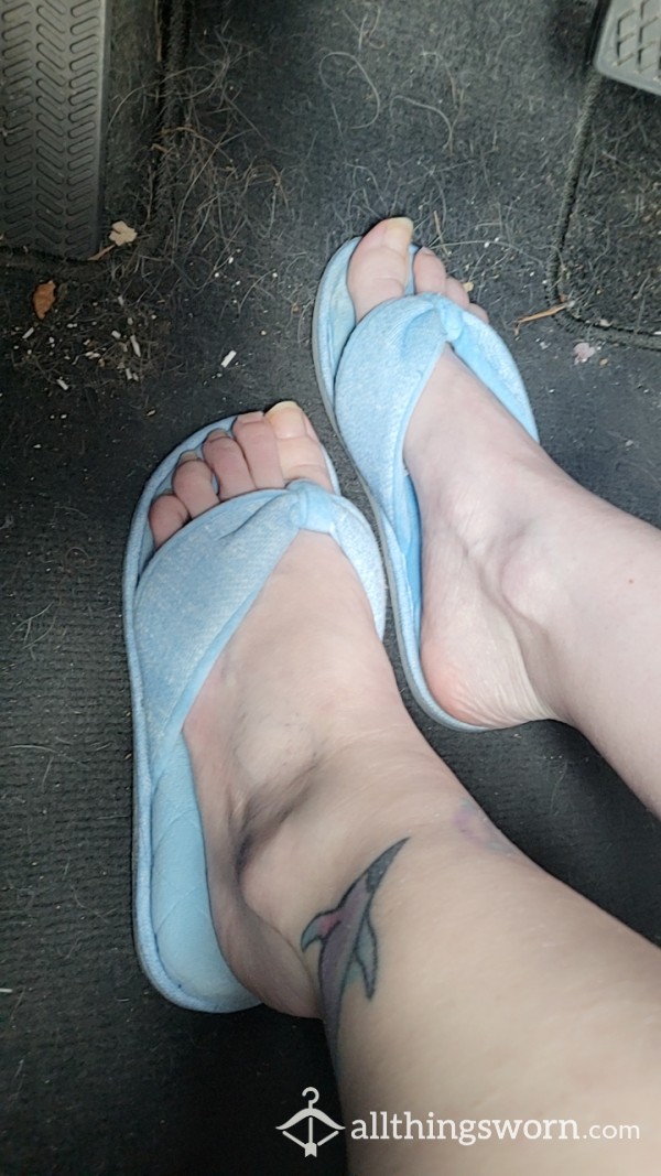Worn Dirty Blue Sandal Slippers