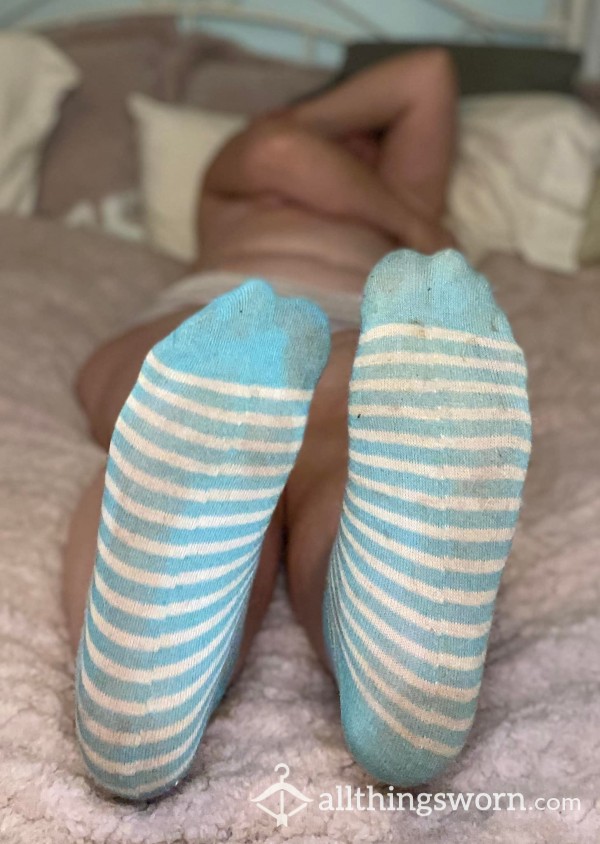 Worn, Dirty Blue Striped Socks