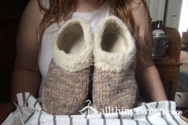 Worn Fuzzy Cozy Dirty Slippers - Size 9