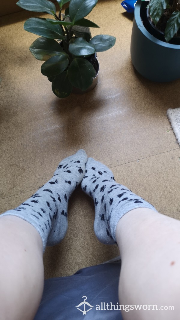 Worn Grey Floral Socks