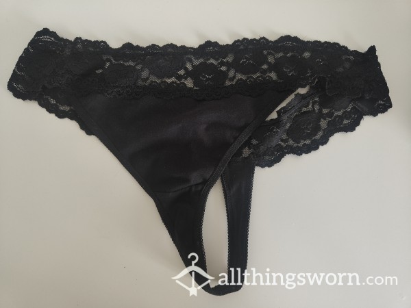 Worn Lace And Cotton Thong