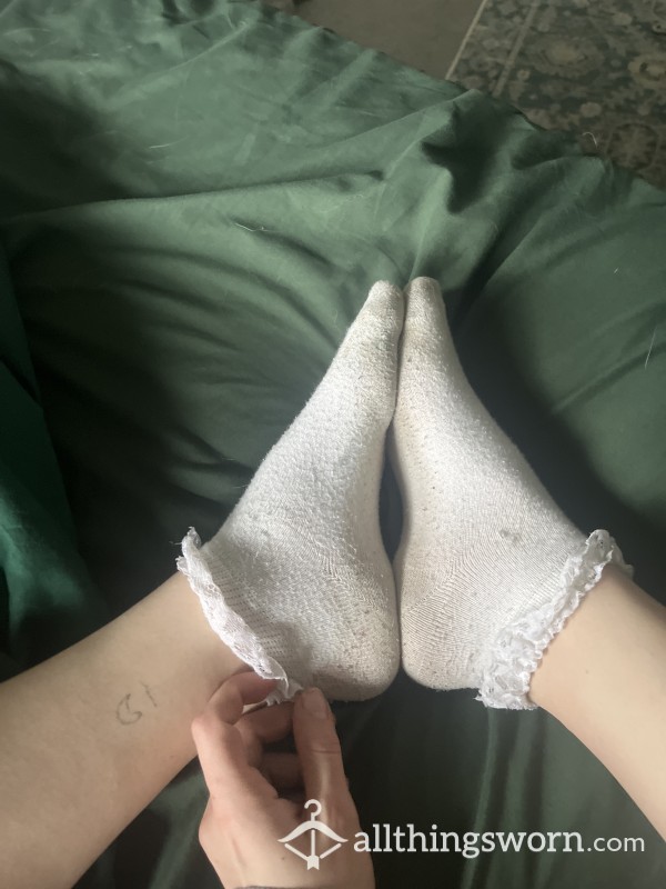 Worn Lace Trim Socks
