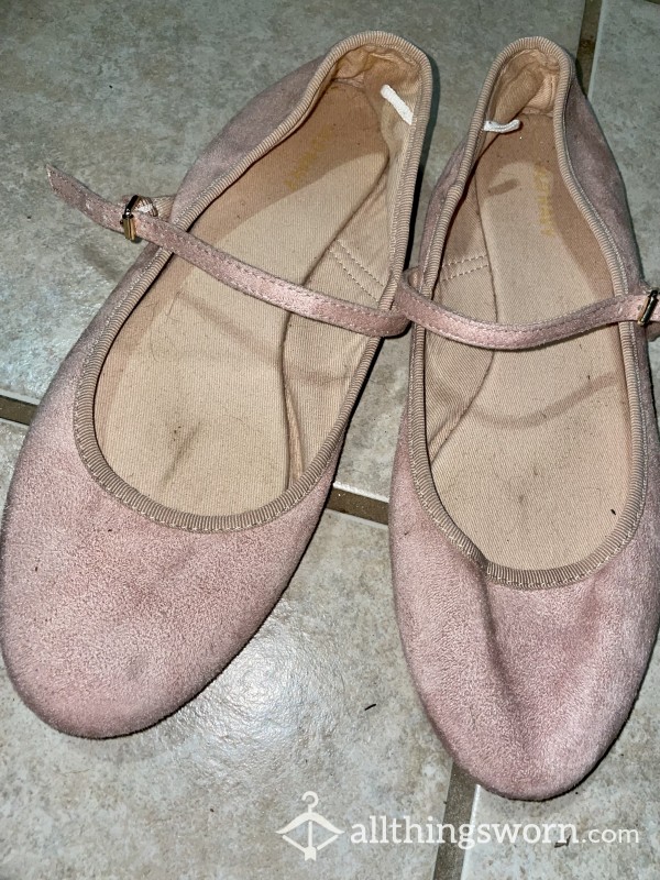 Worn Light Pink Flats With Straps💖