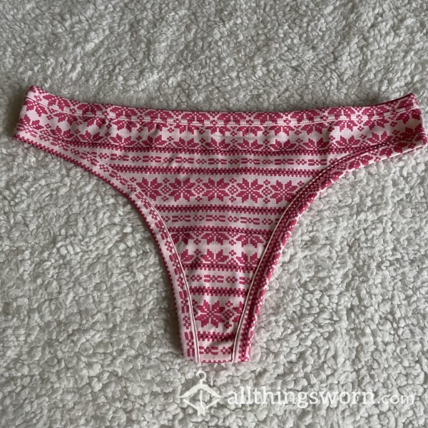 WORN NEW AE Aerie American Eagle Pink And White Pattern Thong *48 HR WEAR*