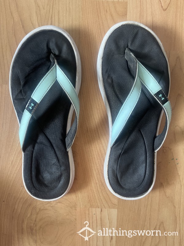 Worn Out Smelly Baby Blue Under Armour Flip Flops