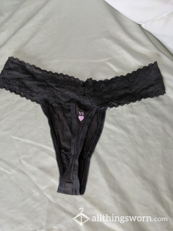 Worn Panties Dark Grey Thong Lacey Victoria Secret