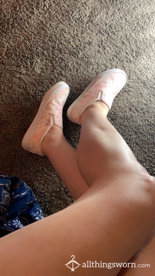 Worn Pink Slip On Sneakers
