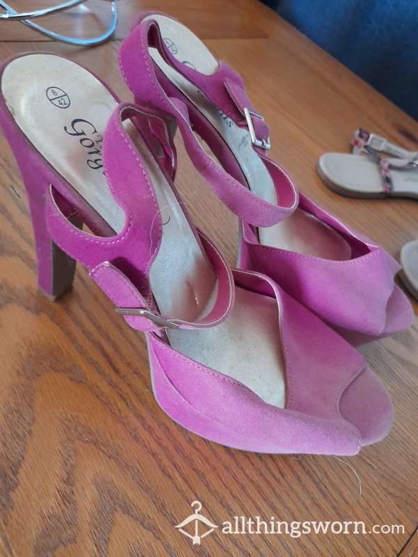 Worn Pink Stiletto Heels,  UK Size 8