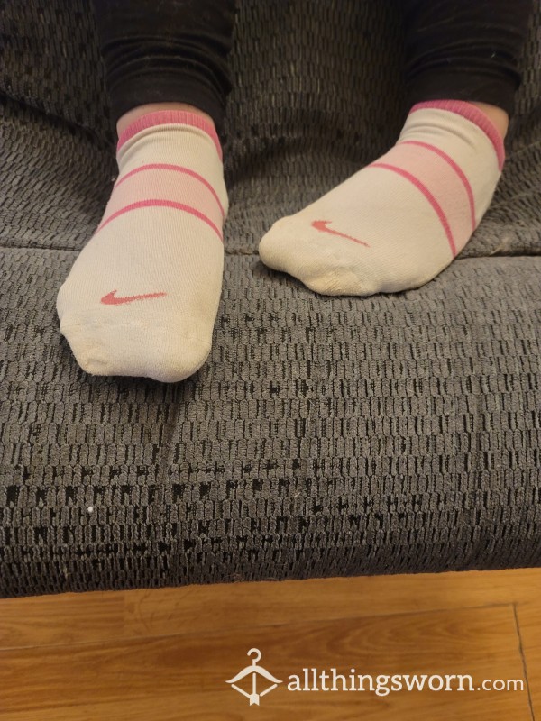 Worn Pink Striped  Nike Ankle Socks