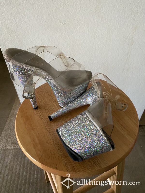 Worn Platform Glittery Dancer Heels