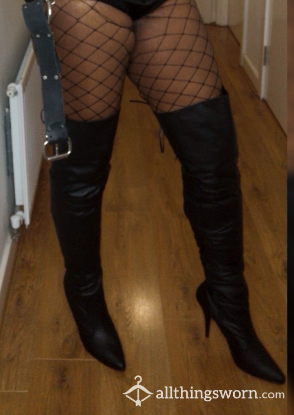 Worn Real Leather Thigh High Boots