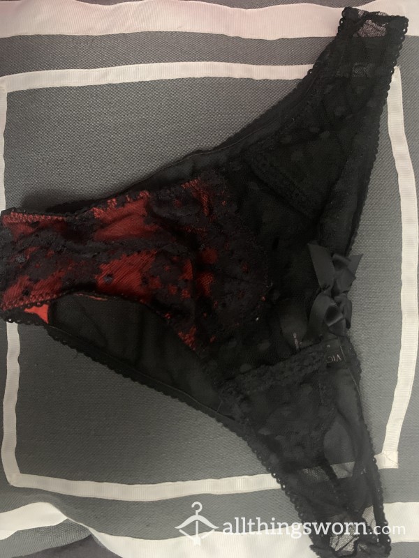 Worn Red And Black Lacey Underwear