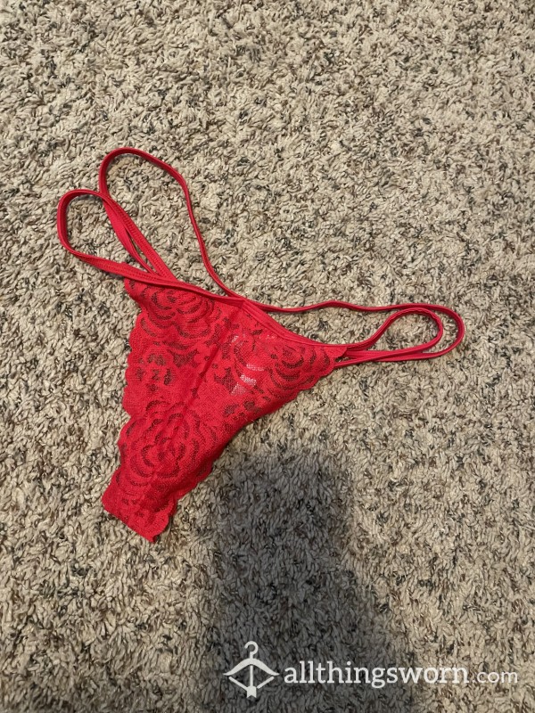 Worn Red Lace Thong