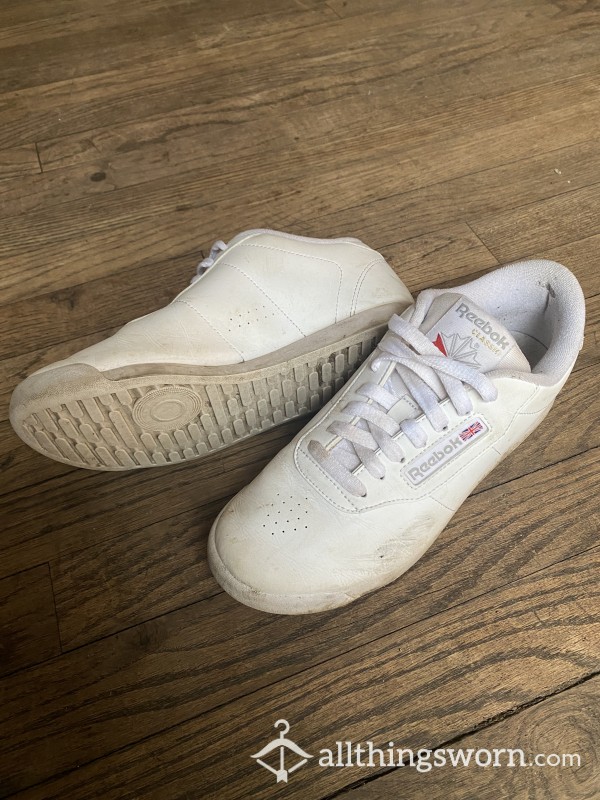 Worn Reebok Classic White Sneakers