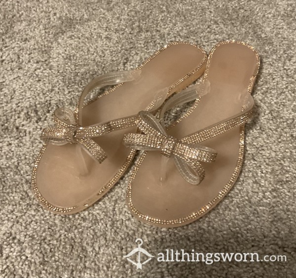 Worn Rose Gold Jelly Sandals
