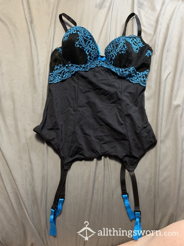 Worn Sexy Blue  And Black Lingerie