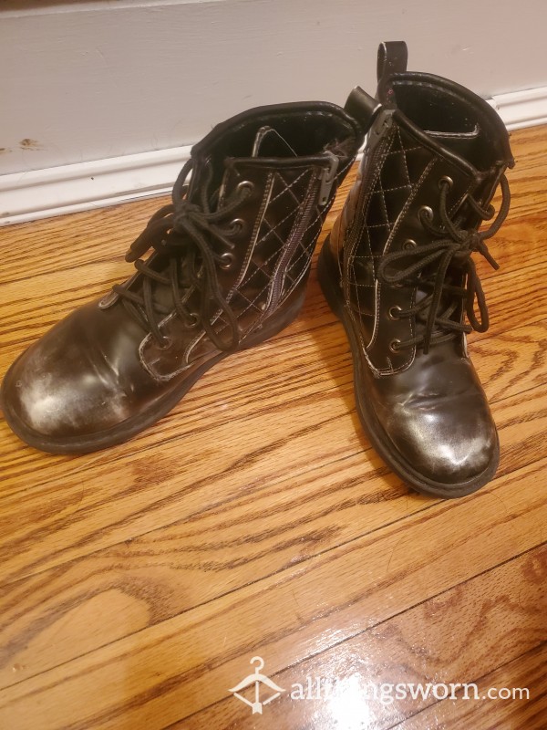 Worn Shiny Black Boots