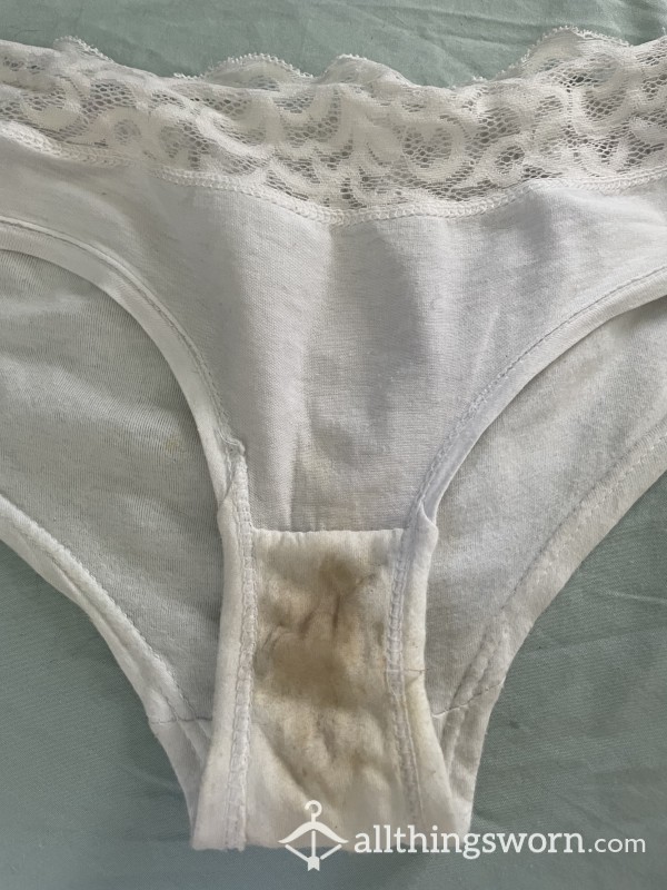 Worn Whole Day And Overnight White Cotton Knickers