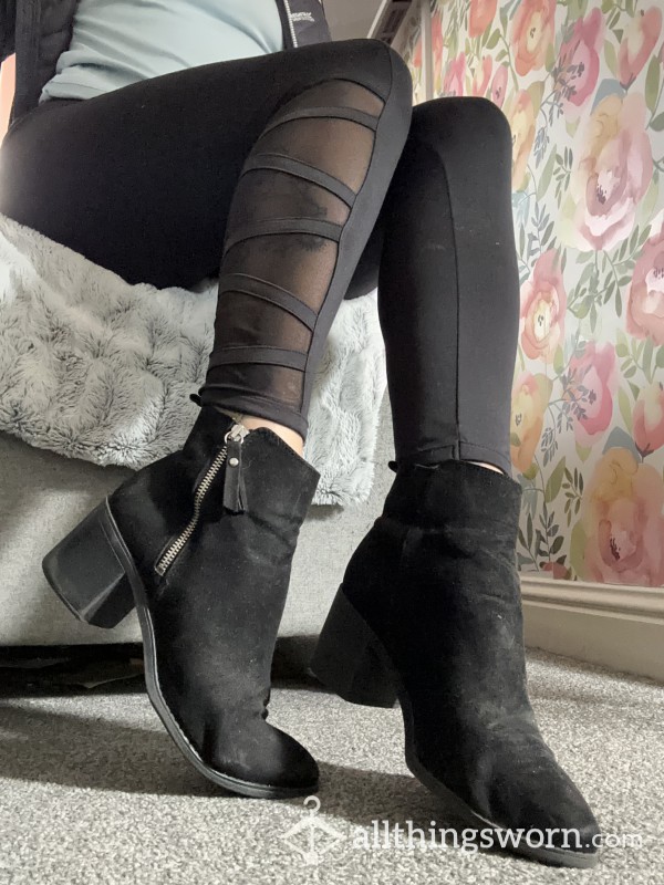 Worn Suede Heeled Ankle Boots